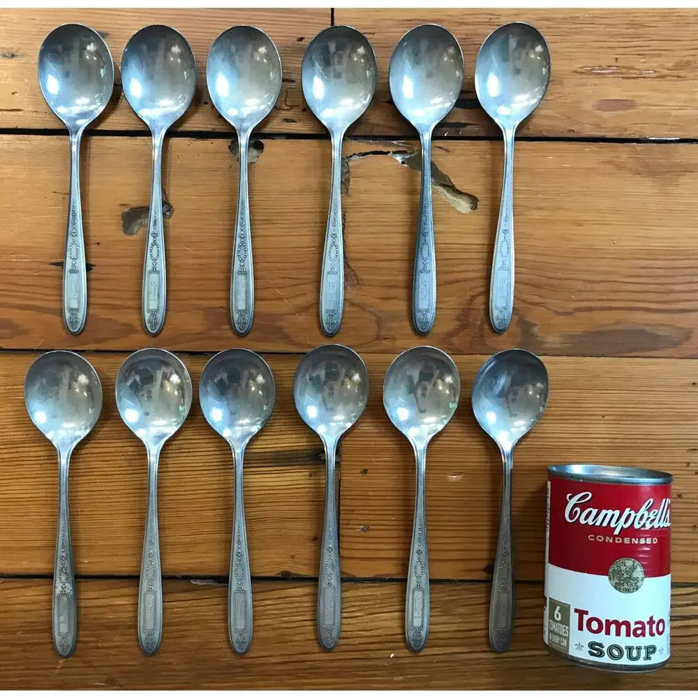 Set Lot 12 Vtg Antique Oneida Silverplate Victorian Community Plate Soup Spoons